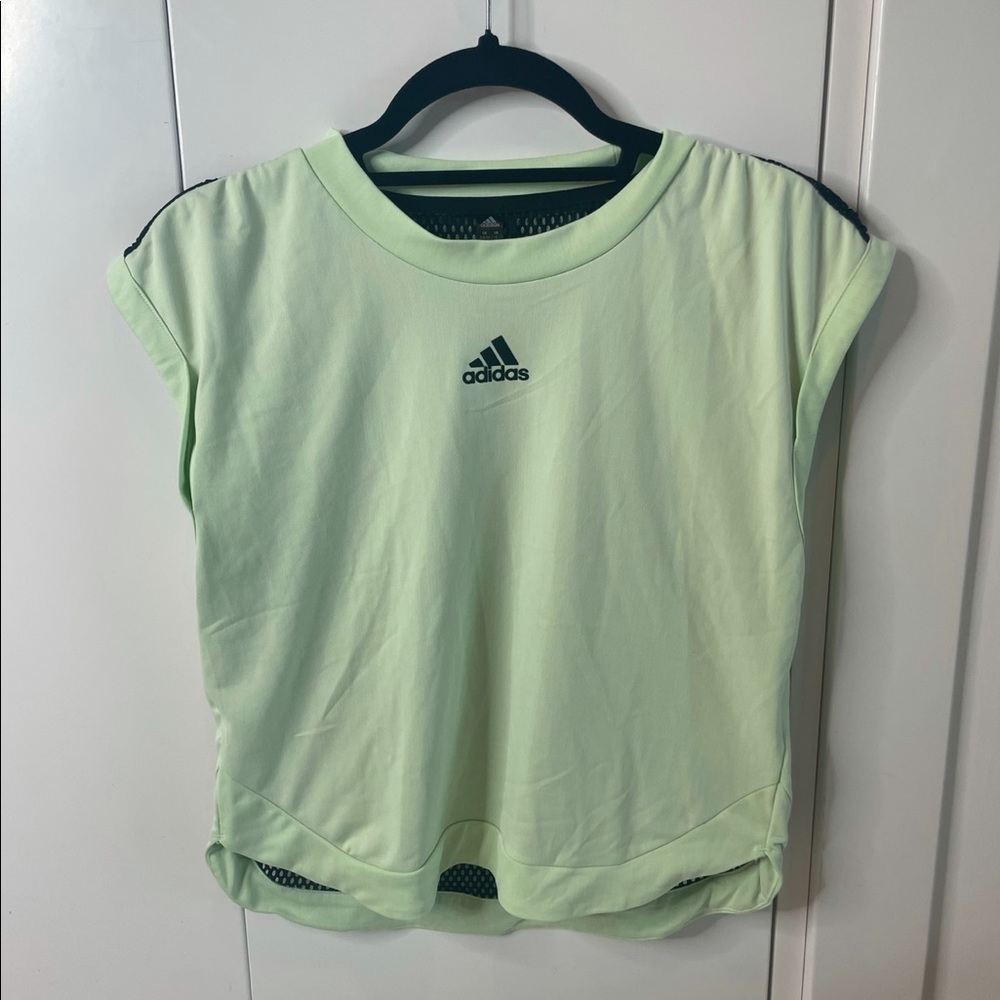 Adidas lime green and black mesh back crop top